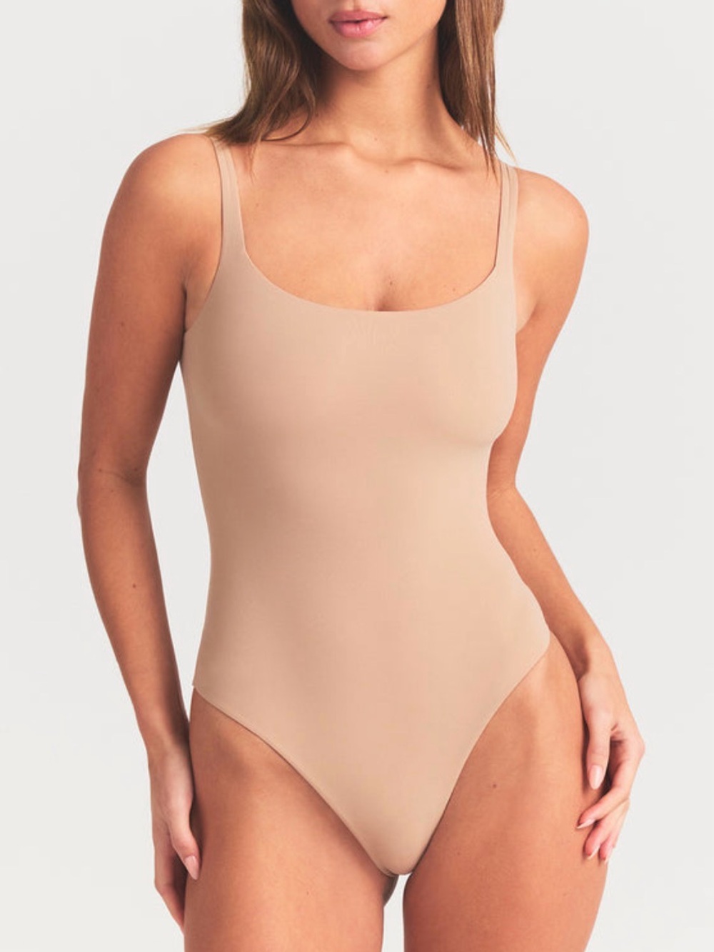 Skims Fit Everybody Square Neck Bodysuit XL Clay  Thong Snap Closure Stretch